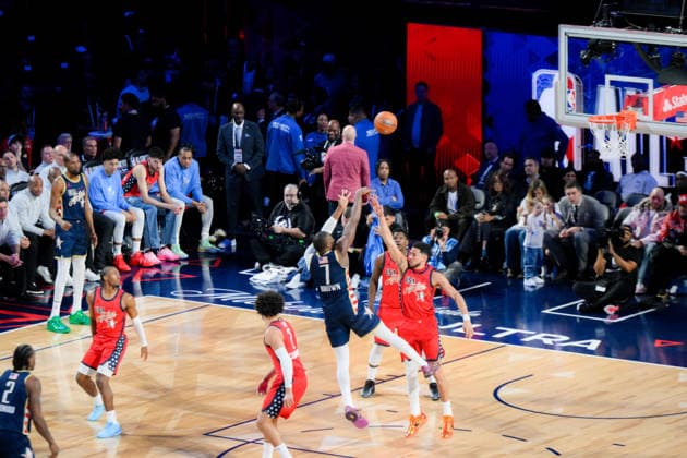 NBA, Basketball Herren, USA All Star 2026: USA Stars vs USA Stripes Final LOS ANGELES, CA, UNITED STATES - FEBRUARY 15: Kevin Durant (7) for USA Stripes goes for basket during the game of NBA All Star 2026 between USA Stars and USA Stripes at Intuit Dome in Inglewood, Los Angeles, California, United States on February 15, 2026. Tayfun Coskun Anadolu California United States. Editorial use only. Please get in touch for any other usage.  Copyright: x2026xAnadoluxTayfunxCoskunx