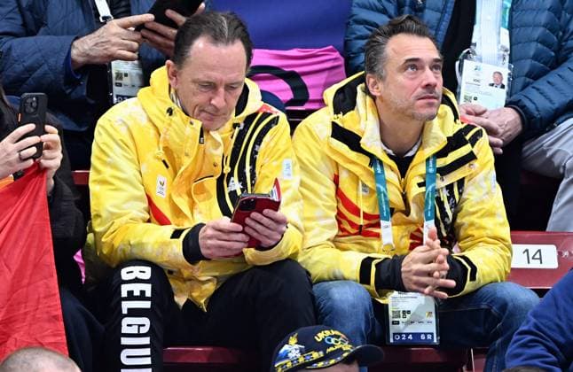 BOIC-COIB president Jean-Michel Saive and BOIC-COIB CEO Cedric Van Branteghem attend the quarterfinals of the women s 1000m Short Track Speed skating, Eisschnelllauf at the Milano Cortina 2026 Olympic Winter games, Winterspiele,Spiele, Summer games on Monday 16 February 2026 in Milan, Italy. The XXV Winter Olympics take place from 6 to 22 February 2026 in Italy. JASPERxJACOBS  x163792063x