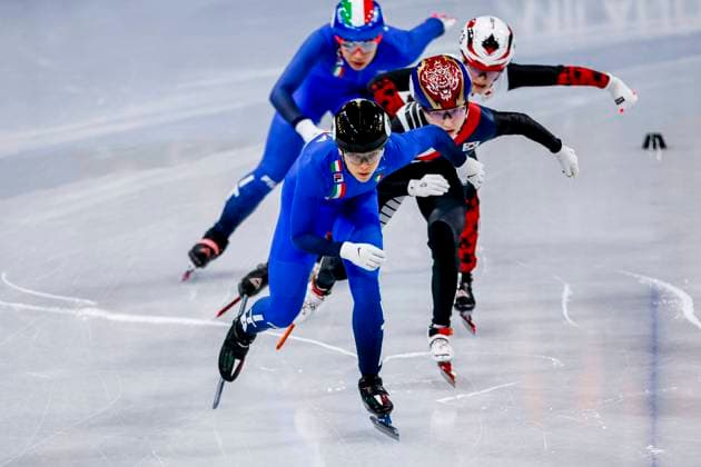 Arianna Fontana of Italy and Minjeong Choi of Republic of Korea and Kim Boutin of Canada Women s 1000m Quarterfinals, Milano Cortina 2026 Winter Olympics: Day 10, Short Track Speed skating, Eisschnelllauf - Milano Cortina 2026 Winter Olympics: Day 10, Milano Speed Skating Stadium, February 16, 2026, Milan, Italy.