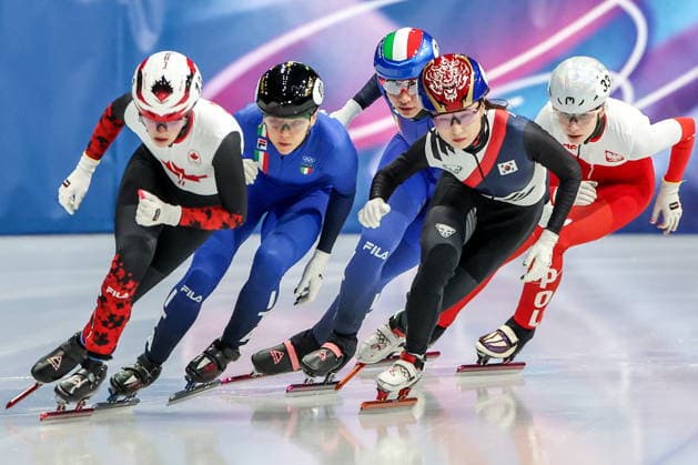 ITALY, MILAN - FEBRUARY 16, 2026: Kim Boutin of Canada, Arianna Fontana, Chiara Betti of Italy, Choi Min-jeong of South Korea and Gabriela Topolska (L-R) of Poland compete in the women s 1,000m short-track Speed skating, Eisschnelllauf quarterfinals during the 2026 Winter Olympic Games, Olympische Spiele, Olympia, OS at the Milano Ice Skating Arena. Peter Kovalev TASS  88798682
