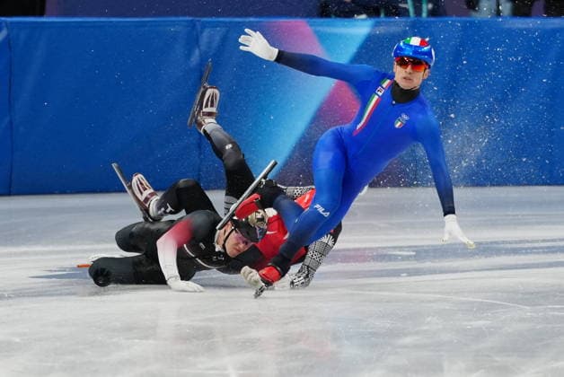 Pietro Sighel during Men s 500m Short Track for the Milan-Cortina 2026 Winter Olympics, Milan, Italy, February 16, 2026. Photo: Claudio Furlan LaPresse  Copyright: xClaudioxFurlan LaPressex