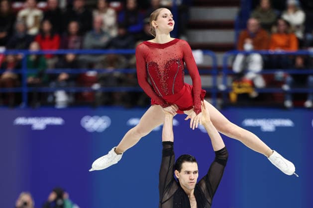 MILAN, ITALY - FEBRUARY 15: Minerva Fabienne Hase and Nikita Volodin of Team Germany compete in Pair Skating - Short Program on day nine of the Milano Cortina 2026 Winter Olympics at Milano Ice Skating Arena on February 15, 2026 in Milan, Italy.  Copyright: xVCGx 111621719582