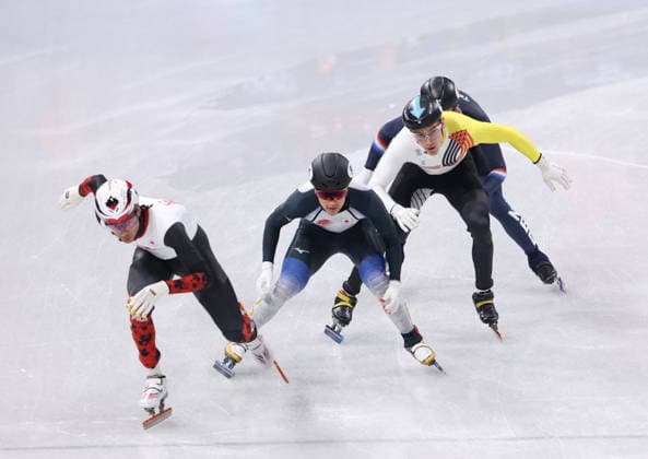 Winter Olympics - Short Track Speed skating, Eisschnelllauf Men’s 500 Stijn Desmet of Belgium during the heat of the men s 500m Short Track Speed Skating, at the Milano Cortina 2026 Olympic Winter games, Winterspiele,Spiele, Summer games on February 16, 2026 in Milan, Italy. Photo by Alexis Jumeau ABACAPRESS.COM Milan Italy  Copyright: xJumeauxAlexis ABACAx