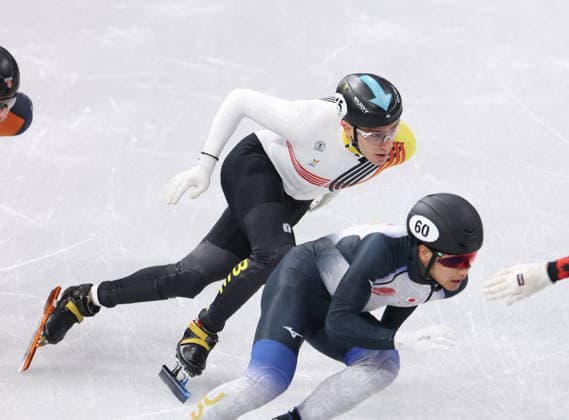 Winter Olympics - Short Track Speed skating, Eisschnelllauf Men’s 500 Stijn Desmet of Belgium during the heat of the men s 500m Short Track Speed Skating, at the Milano Cortina 2026 Olympic Winter games, Winterspiele,Spiele, Summer games on February 16, 2026 in Milan, Italy. Photo by Alexis Jumeau ABACAPRESS.COM Milan Italy  Copyright: xJumeauxAlexis ABACAx