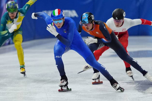 Thomas Nadalini during Men s 500m Short Track for the Milan-Cortina 2026 Winter Olympics, Milan, Italy, February 16, 2026. Photo: Claudio Furlan LaPresse  Copyright: xClaudioxFurlan LaPressex