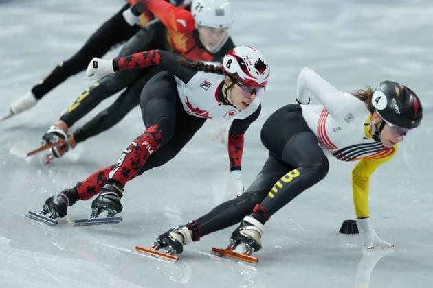 February 16, 2026, Milan, ITALY: Canada s Florence Brunelle, 8, competes in the women s 1,000 metre short track speedskating quarterfinals at the 2026 Winter Olympics, in Milan, on Monday, February 16, 2026. Canada News - February 16, 2026  - ZUMAc35_ 20260216_zaf_c35_005 Copyright: xDarrylxDyckx