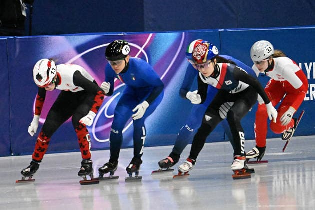 GIOCHI OLIMPICI - Olimpiadi Invernali Milano-Cortina 2026 - Short Track Speed skating, Eisschnelllauf Women s 1000m Boutin Kim (Casnada), Arianna Fontana (Italy) and Choi Minjeong (Korea) in action during Short Track Speed Skating Women s 1000m, Olympic Winter games, Winterspiele,Spiele, Summer games Milano-Cortina 2026 in Milan, Italy, February 16 2026 Cortina D Ampezzo Italy  Copyright: xIPAxSport ABACAx