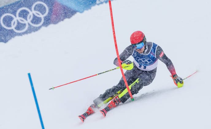 OLYMPICS - Winter Olympic Games, Olympische Spiele, Olympia, OS Milano Cortina 2026 BORMIO,ITALY,16.FEB.26 - OLYMPICS, ALPINE SKIING - Winter Olympic Games Milano Cortina 2026, slalom, men. Image shows Manuel Feller (AUT).  GEPAxpictures xHaraldxSteiner