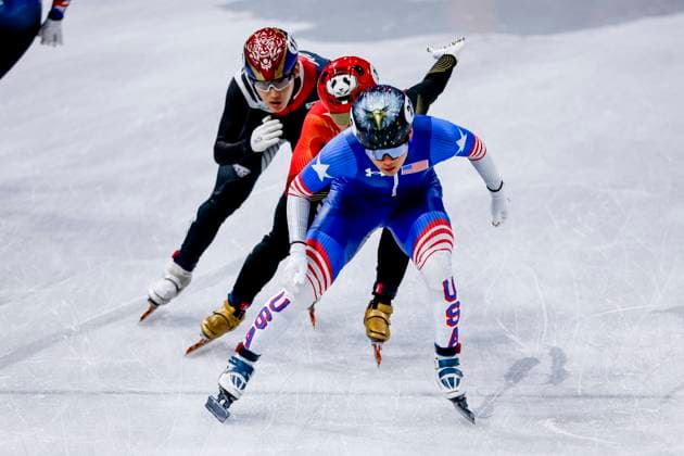 Andrew Heo of United States of America and Xiaojun Lin of China and Jongun Rim of Republic of Korea Men s 500m, Milano Cortina 2026 Winter Olympics: Day 10, Short Track Speed skating, Eisschnelllauf - Milano Cortina 2026 Winter Olympics: Day 10, Milano Speed Skating Stadium, February 16, 2026, Milan, Italy.