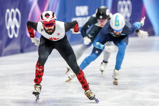 ITALY, MILAN - FEBRUARY 16, 2026: Steven Dubois of Canada competes in the men s 500m short-track Speed skating, Eisschnelllauf heats during the 2026 Winter Olympic Games, Olympische Spiele, Olympia, OS at the Milano Ice Skating Arena. Peter Kovalev TASS  88800592