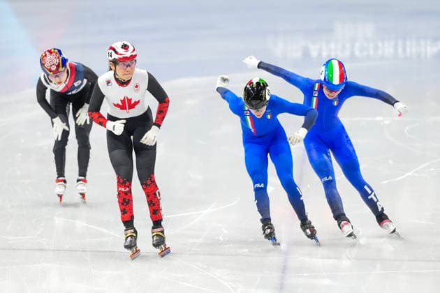 2026-02-16 - Milano Cortina 2026 Winter Olympics MILAN, ITALY - FEBRUARY 16: Minjeong Choi of Republic of Korea, Courtney Sarault of Canada, Arianna Fontana of Italy, Elisa Confortola of Italy performing on the Short Track Speed skating, Eisschnelllauf of the Milano Cortina 2026 Winter Olympics at the Milano Ice Skating Arena on February 16, 2026 in Milan, Italy Milan Milano Ice Skating Arena Italy Content not available for redistribution in The Netherlands directly or indirectly through any third parties. Copyright: xAndrexWeeningx