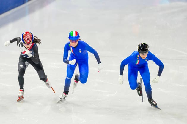 2026-02-16 - Milano Cortina 2026 Winter Olympics MILAN, ITALY - FEBRUARY 16: Minjeong Choi of Republic of Korea, Elisa Confortola of Italy, Arianna Fontana of Italy performing on the Short Track Speed skating, Eisschnelllauf of the Milano Cortina 2026 Winter Olympics at the Milano Ice Skating Arena on February 16, 2026 in Milan, Italy Milan Milano Ice Skating Arena Italy Content not available for redistribution in The Netherlands directly or indirectly through any third parties. Copyright: xAndrexWeeningx