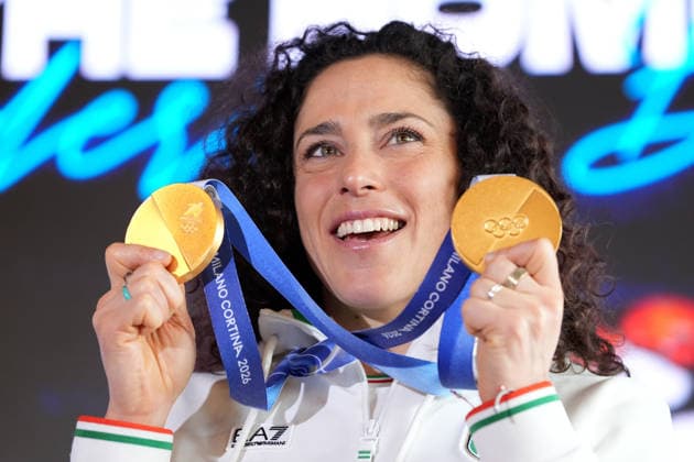 Italy™s Federica Brignone during the press conference, PK, Pressekonferenz at the Milano Cortina 2026 Winter Olympics, in Cortina (Italy) February 15 , 2026 (Spada LaPresse)  Copyright: xSpada LaPressex