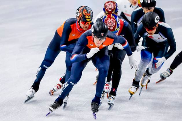Friso Emons of the Netherlands and Teun Boer of the Netherlands Men s 5000m Relay Semifinals, Milano Cortina 2026 Winter Olympics: Day 10, Short Track Speed skating, Eisschnelllauf - Milano Cortina 2026 Winter Olympics: Day 10, Milano Speed Skating Stadium, February 16, 2026, Milan, Italy.