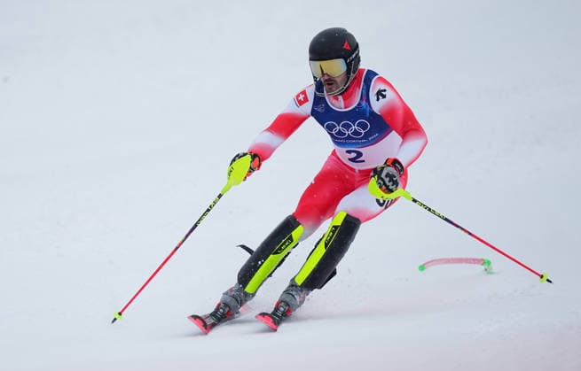 LOIC MEILLARD from Switzerland competes during the Men s Slalom Final, Milano Cortina 2026 Winter Olympic Games, Olympische Spiele, Olympia, OS at Stelvio Alpine Skiing Centre. (Photo by DeFodi Images) - *** LOIC MEILLARD from Switzerland competes during the Men s Slalom Final, Milano Cortina 2026 Winter Olympic games at Stelvio Alpine Skiing Centre Photo by DeFodi Images