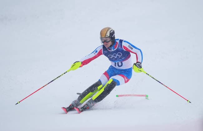STEVEN AMIEZ from France competes during the Men s Slalom Final, Milano Cortina 2026 Winter Olympic Games, Olympische Spiele, Olympia, OS at Stelvio Alpine Skiing Centre. (Photo by DeFodi Images) - *** STEVEN AMIEZ from France competes during the Men s Slalom Final, Milano Cortina 2026 Winter Olympic games at Stelvio Alpine Skiing Centre Photo by DeFodi Images