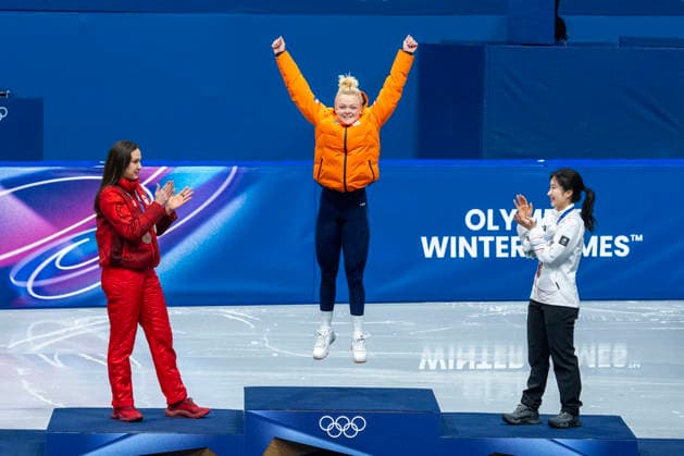 2026-02-16 - Milano Cortina 2026 Winter Olympics MILAN, ITALY - FEBRUARY 16: Courtney Sarault of Canada, Xandra Velzeboer of Netherlands, Gilli Kim of Republic of Korea performing on the Short Track Speed skating, Eisschnelllauf of the Milano Cortina 2026 Winter Olympics at the Milano Ice Skating Arena on February 16, 2026 in Milan, Italy Milan Milano Ice Skating Arena Italy Content not available for redistribution in The Netherlands directly or indirectly through any third parties. Copyright: xAndrexWeeningx