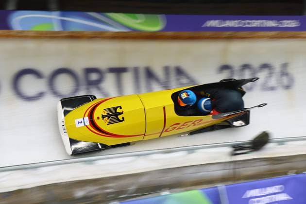Jeux Olympiques d hiver Milan Cortina PHOTOPQR LE COURRIER PICARD Haslin ; Cortina d Ampezzo ; 16 02 2026 ; 16 02 26 Jeux Olympiques d hiver Milan Cortina - Winter Olympics games Milano Cortina Bobsleigh bob à 2 Francesco Friedrich et Alexander Schuller (Allemagne 2) Photo Fred Haslin Winter olympics in Milan Cortina, Italy. Cortina d Ampezzo Dolomites France  Copyright: xPHOTOPQR LExCOURRIERxPICARD MAXPxHaslinx 20260216LCP2466 20260216LCP2466