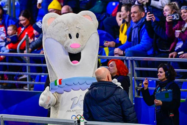 CORTINA, ITALY 20260216 The Olympic mascot, Tina the ermine, during the men s group stage match, round 8, between Germany and Sweden in the Olympic curling in Cortina. *** The image is included in the SPORTS PACKAGE. For others PAYMENT IMAGE ** CORTINA ITALY x10030x *** CORTINA, ITALY 20260216 The Olympic mascot, Tina the ermine, during the men s group stage match, round 8, between Germany and Sweden in the Olympic curling in Cortina The image is included in the SPORTS PACKAGE For others PAYMENT IMAGE CORTINA ITALY x10030x  Copyright: xJonasxEkströmer TTx 2026 OLYMPICS MEN S CURLING SWEDEN-GERMANY