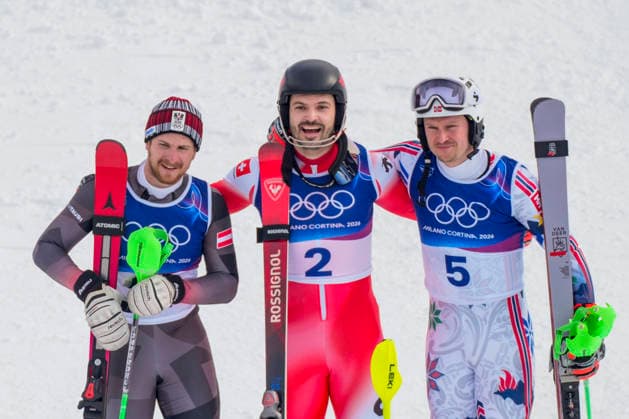 Winter Olympics in Milan Cortina 2026 Bormio, Italy 20260216. Fabio Gstrein from Austria, Loic Meillard from Switzerland and Henrik Kristoffersen from Norway during the second round of the men s slalom in Bormio during the Milan Cortina 2026 Winter Olympics. Photo: Cornelius Poppe NTB Bormio Italy EDITORIAL USE ONLY. RESTRICTED USE FOR BETTING COMPANIES Ref:_SPOQUMJN8c2o9E.jpg *** Winter Olympics in Milan Cortina 2026 Bormio, Italy 20260216 Fabio Gstrein from Austria, Loic Meillard from Switzerland and Henrik Kristoffersen from Norway during the second round of the men s slalom in Bormio during the Milan Cortina 2026 Winter Olympics Photo Cornelius Poppe NTB Bormio Italy EDITORIAL USE ONLY RESTRICTED USE FOR BETTING COMPANIES  Copyright: xCorneliusxPoppex xNTBx