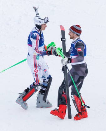 OLYMPICS - Winter Olympic Games, Olympische Spiele, Olympia, OS Milano Cortina 2026 BORMIO,ITALY,16.FEB.26 - OLYMPICS, ALPINE SKIING - Winter Olympic Games Milano Cortina 2026, slalom, men. Image shows Henrik Kristoffersen (NOR) and Fabio Gstrein (AUT).  GEPAxpictures xHaraldxSteiner