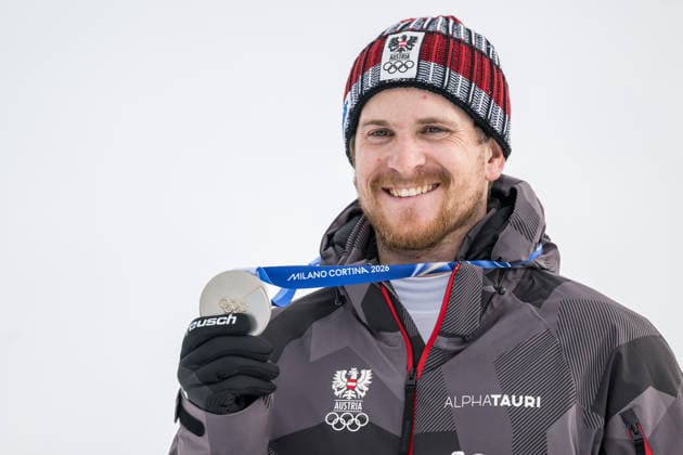 260216 Fabio Gstrein of Austria celebrates with his silver medal after competing in men s alpine skiing slalom during day 10 of the 2026 Winter Olympics on February 16, 2026 in Bormio. Photo: Vegard Grott BILDBYRAN kod VG VG0881 bbeng alpint alpine skiing Olympic Games, Olympische Spiele, Olympia, OS olympics winter olympics os ol olympiska spel vinter-os olympiske leker milano cortina 2026 milan cortina 2026 milano cortina 2026 olympic games milano cortina 2026 winter olympic games milano cortina-os milano cortina-ol vinter-ol slalom slalam tyskland jubel *** 260216 Fabio Gstrein of Austria celebrates with his silver medal after competing in men s alpine skiing slalom during day 10 of the 2026 Winter Olympics on February 16, 2026 in Bormio Photo Vegard Grott BILDBYRAN kod VG VG0881 bbeng alpine alpine skiing olympic games olympics winter olympics os ol olympiska spel vinter os olympiske leker milano cortina 2026 milan cortina 2026 milano cortina 2026 olympic games milano cortina 2026 winter olympic games milano cortina os milano cortina ol vinter ol slalom slalam tyskland jubel  Copyright: VEGARDxGRoTT BB260216VG068