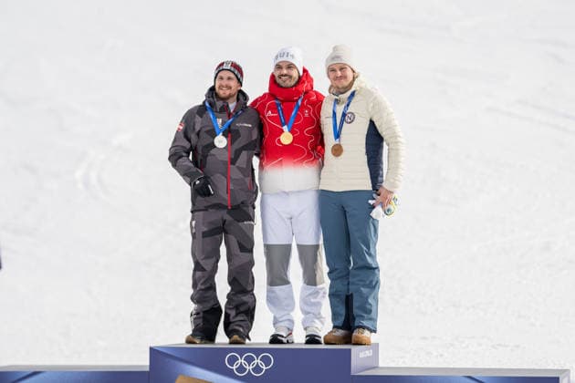 260216 Fabio Gstrein of Austria, Loic Meillard of Switzerland and Henrik Kristoffersen of Norway celebrate on the podium after men s alpine skiing slalom during day 10 of the 2026 Winter Olympics on February 16, 2026 in Bormio. Photo: Vegard Grott BILDBYRAN kod VG VG0881 bbeng alpint alpine skiing Olympic Games, Olympische Spiele, Olympia, OS olympics winter olympics os ol olympiska spel vinter-os olympiske leker milano cortina 2026 milan cortina 2026 milano cortina 2026 olympic games milano cortina 2026 winter olympic games milano cortina-os milano cortina-ol vinter-ol slalom slalam tyskland jubel norge schweiz *** 260216 Fabio Gstrein of Austria, Loic Meillard of Switzerland and Henrik Kristoffersen of Norway celebrate on the podium after men s alpine skiing slalom during day 10 of the 2026 Winter Olympics on February 16, 2026 in Bormio Photo Vegard Grott BILDBYRAN kod VG VG0881 bbeng alpine alpine skiing olympic games olympics winter olympics os ol olympiska spel vinter os olympiske leker milano cortina 2026 milan cortina 2026 milano cortina 2026 olympic games milano cortina 2026 winter olympic games milano cortina os milano cortina ol vinter ol slalom slalam germany jubel norge schweiz  Copyright: VEGARDxGRoTT BB260216VG072