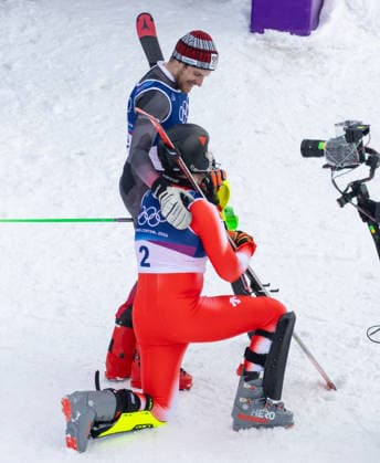 OLYMPICS - Winter Olympic Games, Olympische Spiele, Olympia, OS Milano Cortina 2026 BORMIO,ITALY,16.FEB.26 - OLYMPICS, ALPINE SKIING - Winter Olympic Games Milano Cortina 2026, slalom, men. Image shows Fabio Gstrein (AUT) and Loic Meillard (SUI).  GEPAxpictures xHaraldxSteiner