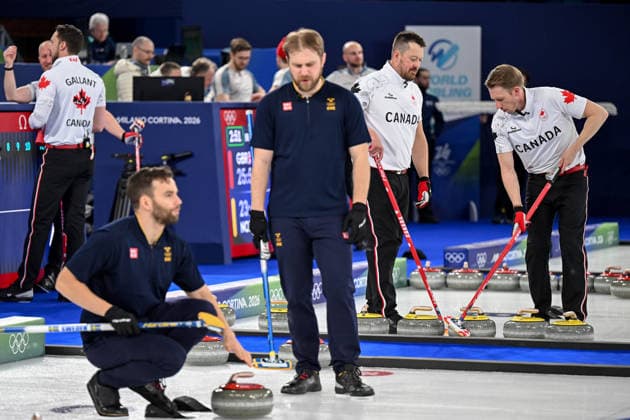 260216 Oskar Eriksson, Rasmus Wrana of Sweden and Ben Herbert and Marc Kennedy of Canada at a men s round robin curling match between Sweden and Germany during day 10 of the 2026 Winter Olympics on February 16, 2026 in Cortina. Photo: Jon Olav Nesvold BILDBYRAN COP 217 JE0122 curling Olympic Games, Olympische Spiele, Olympia, OS olympics winter olympics os ol olympiska spel vinter-os olympiske leker milano cortina 2026 milan cortina 2026 milano cortina 2026 olympic games milano cortina 2026 winter olympic games milano cortina-os milano cortina-ol vinter-ol 10 bbeng sverige kanada *** 260216 Oskar Eriksson, Rasmus Wrana of Sweden and Ben Herbert and Marc Kennedy of Canada at a men s round robin curling match between Sweden and Germany during day 10 of the 2026 Winter Olympics on February 16, 2026 in Cortina Photo Jon Olav Nesvold BILDBYRAN COP 217 JE0122 curling olympic games olympics winter olympics os ol olympiska spel vinter os olympiske leker milano cortina 2026 milan cortina 2026 milano cortina 2026 olympic games milano cortina 2026 winter olympic games milano cortina os milano cortina ol vinter ol 10 bbeng sverige kanada  Copyright: JONxOLAVxNESVOLD BB260216JE013