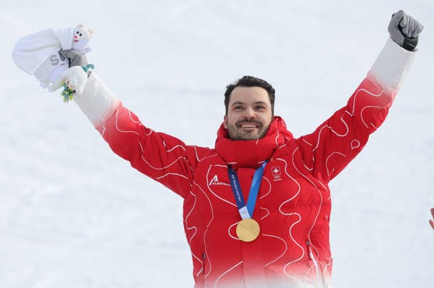 Milano Cortina 2026 - XXV Olympic Winter games, Winterspiele,Spiele, Summer games Bormio - Italy 16 February,2026 Alpine skiing - Men s Slalom Image Show: Gold Medal MEILLARD Loic (SUI)  Copyright: xSergioxBisi IPAxSportx xipa-agency.netx xx IPA_71607772 IPA_Agency_IPA71607772