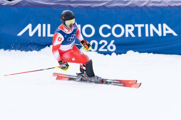 OLYMPICS - Winter Olympic Games, Olympische Spiele, Olympia, OS Milano Cortina 2026 BORMIO,ITALY,16.FEB.26 - OLYMPICS, ALPINE SKIING - Winter Olympic Games Milano Cortina 2026, slalom, men. Image shows the rejoicing of Loic Meillard (SUI).  GEPAxpictures xWolfgangxGrebien