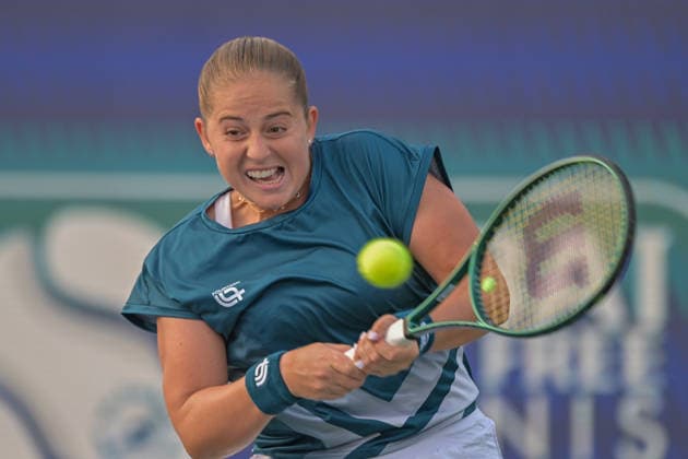 2026 Dubai Duty Free Tennis Championship DUBAI, UNITED ARAB EMIRATES - FEBRUARY 16: Jelena Ostapenko of Latvia competes against Anna Kalinskaya (not seen) in the women s singles match of the Dubai Duty Free Tennis Championship at the Dubai Duty Tennis Stadium in Dubai, United Arab Emirates, on February 16, 2026. Waleed Zein Anadolu Dubai United Arab Emirates. Editorial use only. Please get in touch for any other usage.  Copyright: x2026xAnadoluxWaleedxZeinx