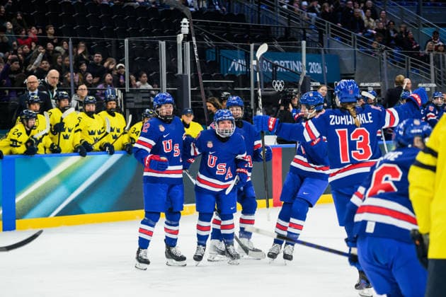 260216 Cayla Barnes of USA celebrates after the 1-0 goal in the women s Ice hockey, Eishockey semifinal between USA and Sweden during day 10 of the 2026 Winter Olympics on February 16, 2026 in Milan. Photo: Carl Sandin BILDBYRAN kod CS EW0638 ishockey ice hockey Olympic Games, Olympische Spiele, Olympia, OS olympics winter olympics os ol olympiska spel vinter-os olympiske leker milano cortina 2026 milan cortina 2026 milano cortina 2026 olympic games milano cortina 2026 winter olympic games milano cortina-os milano cortina-ol vinter-ol 10 bbeng semifinal sverige sweden dam usa jubel *** 260216 Cayla Barnes of USA celebrates after the 1 0 goal in the women s ice hockey semifinal between USA and Sweden during day 10 of the 2026 Winter Olympics on February 16, 2026 in Milan Photo Carl Sandin BILDBYRAN kod CS EW0638 ishockey ice hockey olympic games olympics winter olympics os ol olympiska spel vinter os olympiske leker milano cortina 2026 milan cortina 2026 milano cortina 2026 olympic games milano cortina 2026 winter olympic games milano cortina os milano cortina ol vinter ol 10 bbeng semifinal sverige sweden dam usa jubel  Copyright: CARLxSANDIN BB260216CS059