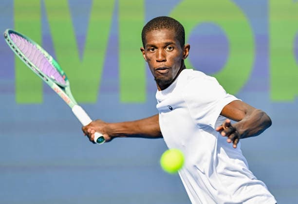 Qatar ExxonMobil Open 2026,Round of 32 - 16 Feb 2026. Mubarak Shannan Zayid of Qatar seen in action against Alexei Popyrin of Australia (not in view) in the Round of 32 at the ATP, Tennis Herren men s Qatar ExxonMobil Open 2026 at the Khalifa International Tennis Complex. Alexei Popyrin won against Mubarak Shannan Zayid 6-0,6-2. Doha Qatar Copyright: xNoushadxVariyattiyakkalx xSOPAxIx NVRITYAKAL1-024