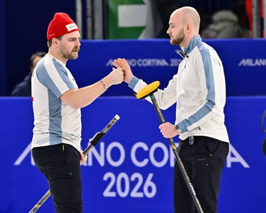 CORTINA, ITALY 20260216 Norway s Gaute Nepstad, Magnus Ramsfjell and Bendik Ramsfjell after defeating Great Britain in the men s group stage match, round 8, at the Olympic curling in Cortina. *** The image is included in the SPORTS PACKAGE. For others PAYMENT IMAGE *** CORTINA ITALY x10030x *** CORTINA, ITALY 20260216 Norway s Gaute Nepstad, Magnus Ramsfjell and Bendik Ramsfjell after defeating Great Britain in the men s group stage match, round 8, at the Olympic curling in Cortina The image is included in the SPORTS PACKAGE For others PAYMENT IMAGE CORTINA ITALY x10030x  Copyright: xJonasxEkströmer TTx 2026 OLYMPICS MEN S CURLING SWEDEN-GERMANY