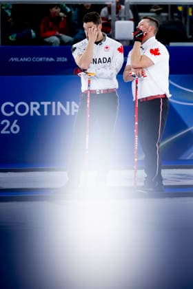 260216 Brett Gallant and Ben Herbert of Canada compete in a men s round robin curling match between Canada and Czech Republic during day 10 of the 2026 Winter Olympics on February 16, 2026 in Cortina. Photo: Jon Olav Nesvold BILDBYRAN COP 217 JE0122 curling Olympic Games, Olympische Spiele, Olympia, OS olympics winter olympics os ol olympiska spel vinter-os olympiske leker milano cortina 2026 milan cortina 2026 milano cortina 2026 olympic games milano cortina 2026 winter olympic games milano cortina-os milano cortina-ol vinter-ol 10 bbeng *** 260216 Brett Gallant and Ben Herbert of Canada compete in a men s round robin curling match between Canada and Czech Republic during day 10 of the 2026 Winter Olympics on February 16, 2026 in Cortina Photo Jon Olav Nesvold BILDBYRAN COP 217 JE0122 curling olympic games olympics winter olympics os ol olympiska spel vinter os olympiske leker milano cortina 2026 milan cortina 2026 milano cortina 2026 olympic games milano cortina 2026 winter olympic games milano cortina os milano cortina ol vinter ol 10 bbeng  Copyright: JONxOLAVxNESVOLD BB260216JE060
