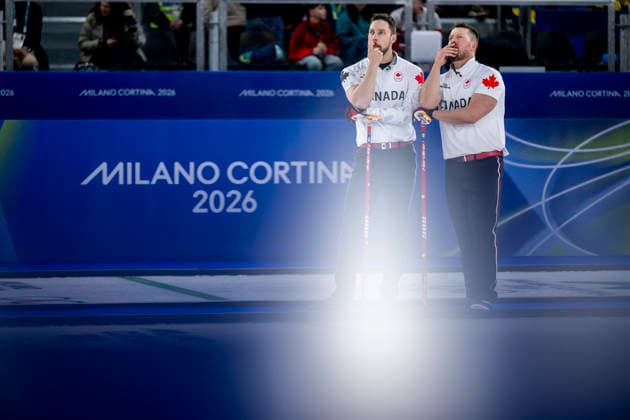 260216 Brett Gallant and Ben Herbert of Canada look dejected in a men s round robin curling match between Canada and Czech Republic during day 10 of the 2026 Winter Olympics on February 16, 2026 in Cortina. Photo: Jon Olav Nesvold BILDBYRAN COP 217 JE0122 curling Olympic Games, Olympische Spiele, Olympia, OS olympics winter olympics os ol olympiska spel vinter-os olympiske leker milano cortina 2026 milan cortina 2026 milano cortina 2026 olympic games milano cortina 2026 winter olympic games milano cortina-os milano cortina-ol vinter-ol 10 bbeng depp *** 260216 Brett Gallant and Ben Herbert of Canada look dejected in a men s round robin curling match between Canada and Czech Republic during day 10 of the 2026 Winter Olympics on February 16, 2026 in Cortina Photo Jon Olav Nesvold BILDBYRAN COP 217 JE0122 curling olympic games olympics winter olympics os ol olympiska spel vinter os olympiske leker milano cortina 2026 milan cortina 2026 milano cortina 2026 olympic games milano cortina 2026 winter olympic games milano cortina os milano cortina ol vinter ol 10 bbeng depp  Copyright: JONxOLAVxNESVOLD BB260216JE061