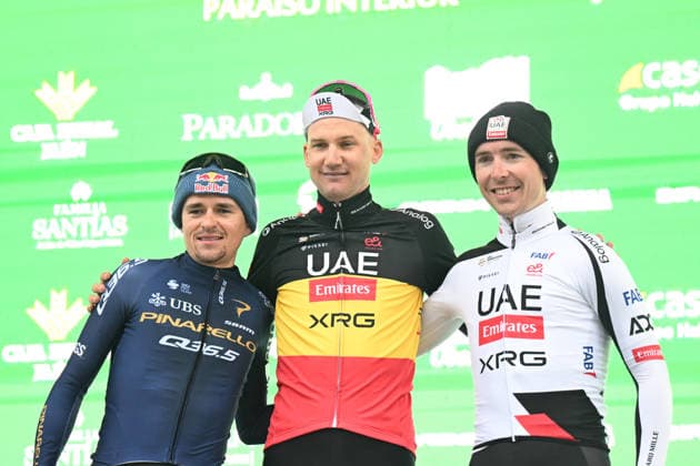 16-02-2026 Clasica Jaen; 2026, Uae Emirates - Xrg; 2026, Pinarello - Q36.5; Wellens, Tim; Pidcock, Thomas; Cosnefroy, Benoit; Ubeda; 