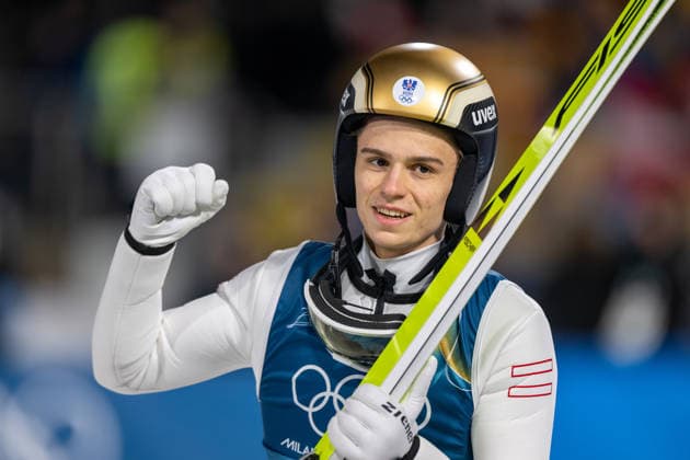 OLYMPICS - Winter Olympic Games, Olympische Spiele, Olympia, OS Milano Cortina 2026 PREDAZZO,ITALY,16.FEB.26 - OLYMPICS, Ski jumping, Skispringen, Ski, nordisch - Winter Olympic Games Milano Cortina 2026, large hill, Super Team, men. Image shows Stephan Embacher (AUT).  GEPAxpictures xOliverxLerch