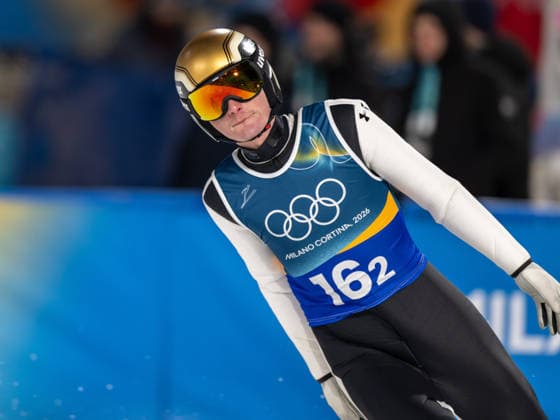 OLYMPICS - Winter Olympic Games, Olympische Spiele, Olympia, OS Milano Cortina 2026 PREDAZZO,ITALY,16.FEB.26 - OLYMPICS, Ski jumping, Skispringen, Ski, nordisch - Winter Olympic Games Milano Cortina 2026, large hill, Super Team, men. Image shows Domen Prevc (SLO).  GEPAxpictures xOliverxLerch