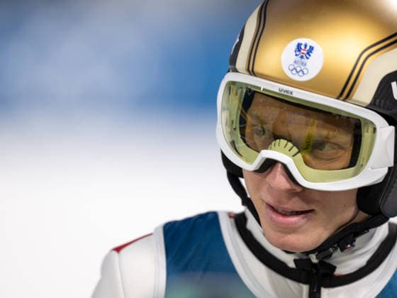 OLYMPICS - Winter Olympic Games, Olympische Spiele, Olympia, OS Milano Cortina 2026 PREDAZZO,ITALY,16.FEB.26 - OLYMPICS, Ski jumping, Skispringen, Ski, nordisch - Winter Olympic Games Milano Cortina 2026, large hill, Super Team, men. Image shows Jan Hoerl (AUT).  GEPAxpictures xOliverxLerch