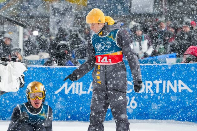 Winter Olympics in Milan Cortina 2026 Val di Fiemme, Italy 20260216. Slovakian Domen Prevc in the final round of the men s Super Team Jump Large Hill at the Predazzo Ski jumping, Skispringen, Ski, nordisch Stadium during the Winter Olympics in Milan Cortina 2026. Photo: Lise Aserud NTB Val di Fiemme Italy EDITORIAL USE ONLY. RESTRICTED USE FOR BETTING COMPANIES Ref:_SPOYALluS9R3-8.jpg *** Winter Olympics in Milan Cortina 2026 Val di Fiemme, Italy 20260216 Slovakian Domen Prevc in the final round of the men s Super Team Jump Large Hill at the Predazzo Ski Jumping Stadium during the Winter Olympics in Milan Cortina 2026 Photo Lise Aserud NTB Val di Fiemme Italy EDITORIAL USE ONLY RESTRICTED USE FOR BETTING COMPANIES  Copyright: xLisexAserudxx xNTBx