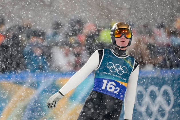 OLYMPICS - Winter Olympic Games, Olympische Spiele, Olympia, OS Milano Cortina 2026 PREDAZZO,ITALY,16.FEB.26 - OLYMPICS, Ski jumping, Skispringen, Ski, nordisch - Winter Olympic Games Milano Cortina 2026, large hill, Super Team, men. Image shows Domen Prevc (SLO).  GEPAxpictures xMatthiasxTrinkl