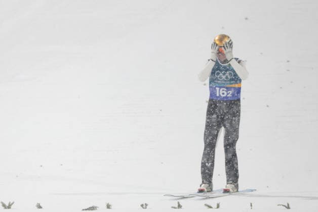 OLYMPICS - Winter Olympic Games, Olympische Spiele, Olympia, OS Milano Cortina 2026 PREDAZZO,ITALY,16.FEB.26 - OLYMPICS, Ski jumping, Skispringen, Ski, nordisch - Winter Olympic Games Milano Cortina 2026, large hill, Super Team, men. Image shows Domen Prevc (SLO).  GEPAxpictures xMatthiasxTrinkl