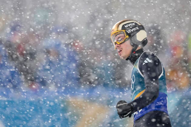 OLYMPICS - Winter Olympic Games, Olympische Spiele, Olympia, OS Milano Cortina 2026 PREDAZZO,ITALY,16.FEB.26 - OLYMPICS, Ski jumping, Skispringen, Ski, nordisch - Winter Olympic Games Milano Cortina 2026, large hill, Super Team, men. Image shows Philipp Raimund (GER).  GEPAxpictures xMatthiasxTrinkl