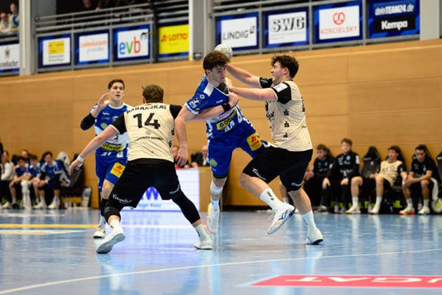 Stephan Seitz (ThSV Eisenach, 44), Aron Seesing (Bergischer HC, 49), Gerdas Babarskas (Bergischer HC, 14), Vukasin Antonijevic (ThSV Eisenach, 41) GER, ThSV Eisenach gegen Bergischer HC, 1. Daikin Handballbundesliga, Handball, 21.Spieltag, Saison 2025 2026, 16.02.2026 GER, ThSV Eisenach gegen Bergischer HC, 1. Daikin Handballbundesliga, Handball, 21.Spieltag, Saison 2025 2026, 16.02.2026 Eisenach Copyright: xEibner-Pressefoto MartinxHerbstx EP_MHT