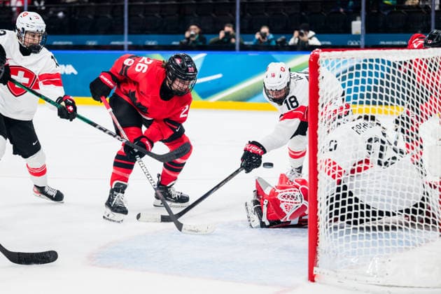 260216 Emily Clark of Canada against Ivana Wey, Stefanie Wetli and goaltender Andrea Braendli of Switzerland in the women s Ice hockey, Eishockey semifinal between Canada and Switzerland during day 10 of the 2026 Winter Olympics on February 16, 2026 in Milan. Photo: Emma Wallskog BILDBYRAN kod EW EW0639 ishockey ice hockey Olympic Games, Olympische Spiele, Olympia, OS olympics winter olympics os ol olympiska spel vinter-os olympiske leker milano cortina 2026 milan cortina 2026 milano cortina 2026 olympic games milano cortina 2026 winter olympic games milano cortina-os milano cortina-ol vinter-ol 10 bbeng kanada canada schweiz switzerland dam semifinal *** 260216 Emily Clark of Canada against Ivana Wey, Stefanie Wetli and goaltender Andrea Braendli of Switzerland in the women s ice hockey semifinal between Canada and Switzerland during day 10 of the 2026 Winter Olympics on February 16, 2026 in Milan Photo Emma Wallskog BILDBYRAN kod EW EW0639 ishockey ice hockey olympic games olympics winter olympics os ol olympiska spel vinter os olympiske leker milano cortina 2026 milan cortina 2026 milano cortina 2026 olympic games milano cortina 2026 winter olympic games milano cortina os milano cortina ol vinter ol 10 bbeng kanada canada schweiz switzerland dam semifinal  Copyright: EMMAxWALLSKOG BB260216EW092