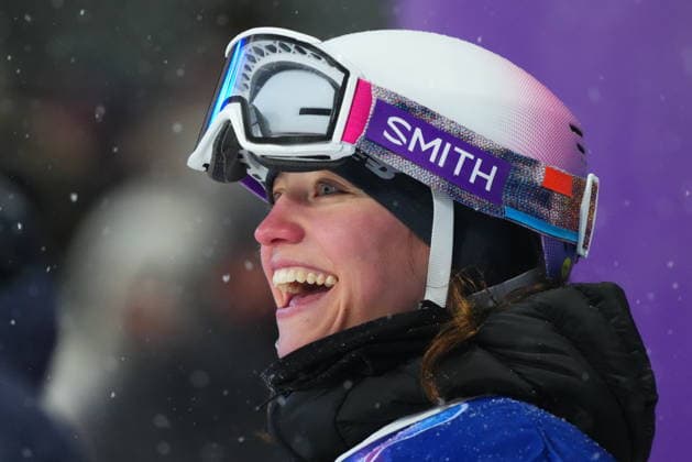 February 16, 2026, Livigno, Italy: Canada s Naomi Urness reacts to her score after her first run during the women s freeski big air final at the Milano Cortina 2026 Winter Olympic Games, Olympische Spiele, Olympia, OS in Livigno, Italy on Monday, Feb. 16, 2026. Canada News - February 16, 2026  - ZUMAc35_ 20260216_zaf_c35_141 Copyright: xSeanxKilpatrickx