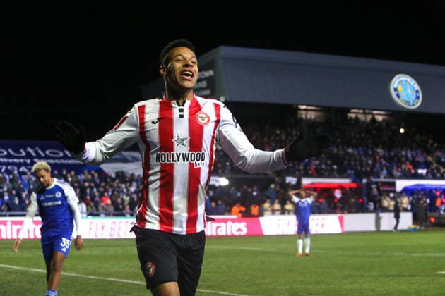 Kaye Furo of Brentford celebrates his sides opening goal Macclesfield v Brentford, Emirates FA Cup, Fourth Round, Football, Leasing.com Stadium, Macclesfield, UK - 16 Feb 2026Macclesfield Leasing.com Stadium United Kingdom EDITORIAL USE ONLY No use with unauthorised audio, video, data, fixture lists, club league logos or live services. Online in-match use limited to 120 images, no video emulation. No use in betting, games or single club league player publications. Copyright: xPhilxOldham Shutterstockx 16660198bc
