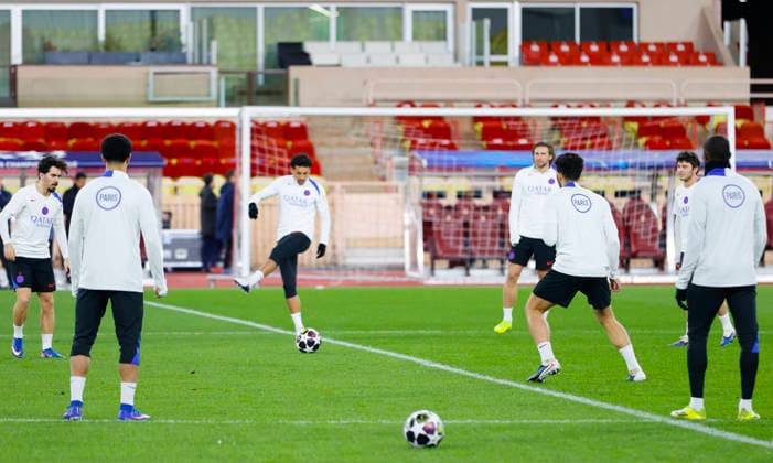 La Turbie, France - February 16, 2026: UEFA Champions League 2025 26 - AS Monaco - Paris Saint Germain PSG press conference, PK, Pressekonferenz with PSG Training Session at Stade Louis II UEFA Champions League 2025 26: AS Monaco vs. PSG Paris